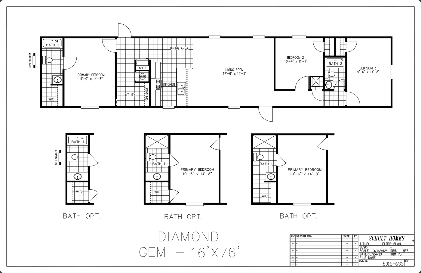 The DIAMOND Floor Plan. This Manufactured Mobile Home features 3 bedrooms and 2 baths.