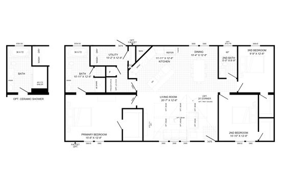 The THE KIMMEL Floor Plan. This Manufactured Mobile Home features 3 bedrooms and 2 baths.