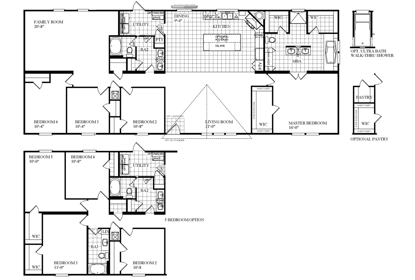 The THE MEGA DRAKE Floor Plan. This Manufactured Mobile Home features 4 bedrooms and 2 baths.