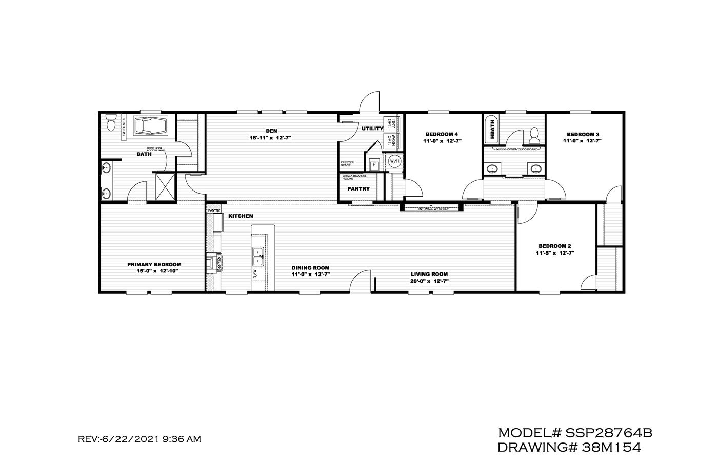 The THE BREEZE 2.5 Floor Plan. This Manufactured Mobile Home features 4 bedrooms and 2 baths.