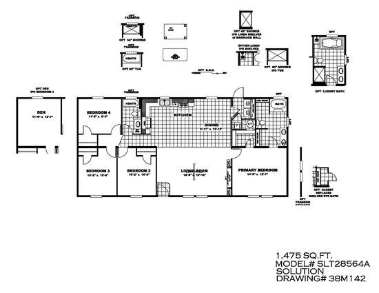 The CRAZY EIGHTS Floor Plan. This Manufactured Mobile Home features 4 bedrooms and 2 baths.