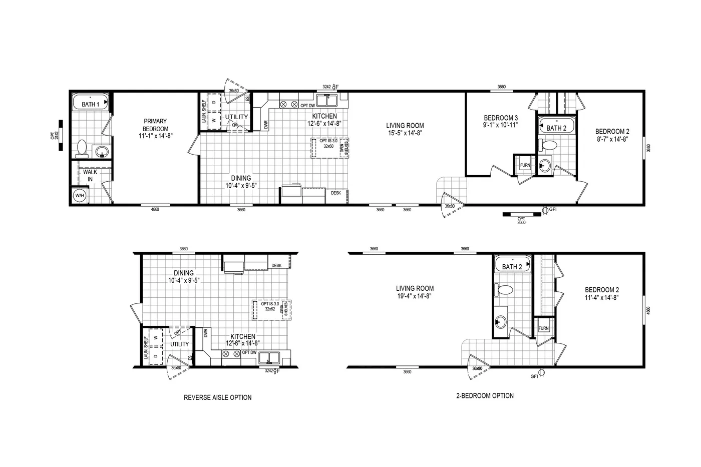 The 7616-714 THE PULSE Floor Plan. This Manufactured Mobile Home features 3 bedrooms and 2 baths.