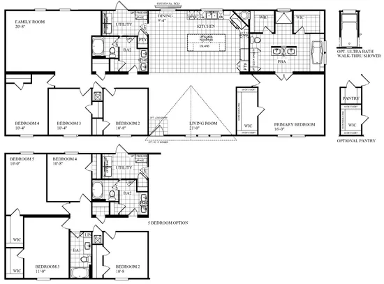 The THE MEGA DRAKE Floor Plan. This Manufactured Mobile Home features 4 bedrooms and 2 baths.