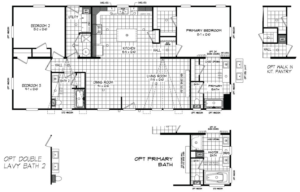 The INDIGO Floor Plan. This Manufactured Mobile Home features 3 bedrooms and 2 baths.