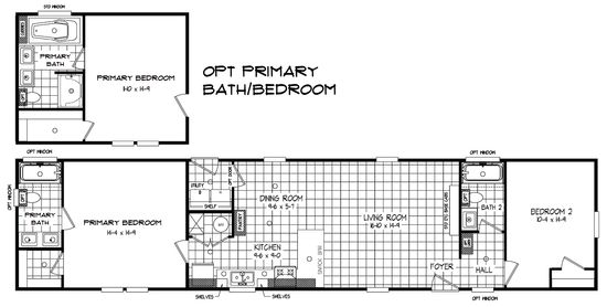 The CYAN Floor Plan. This Manufactured Mobile Home features 2 bedrooms and 2 baths.