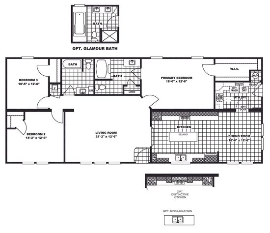 The CASTLE PINES Floor Plan. This Manufactured Mobile Home features 3 bedrooms and 2 baths.