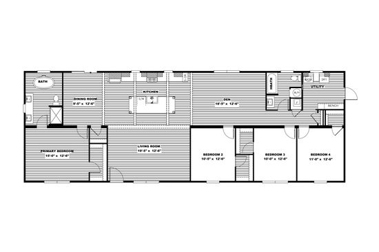 The NELLIE Floor Plan. This Manufactured Mobile Home features 4 bedrooms and 2 baths.
