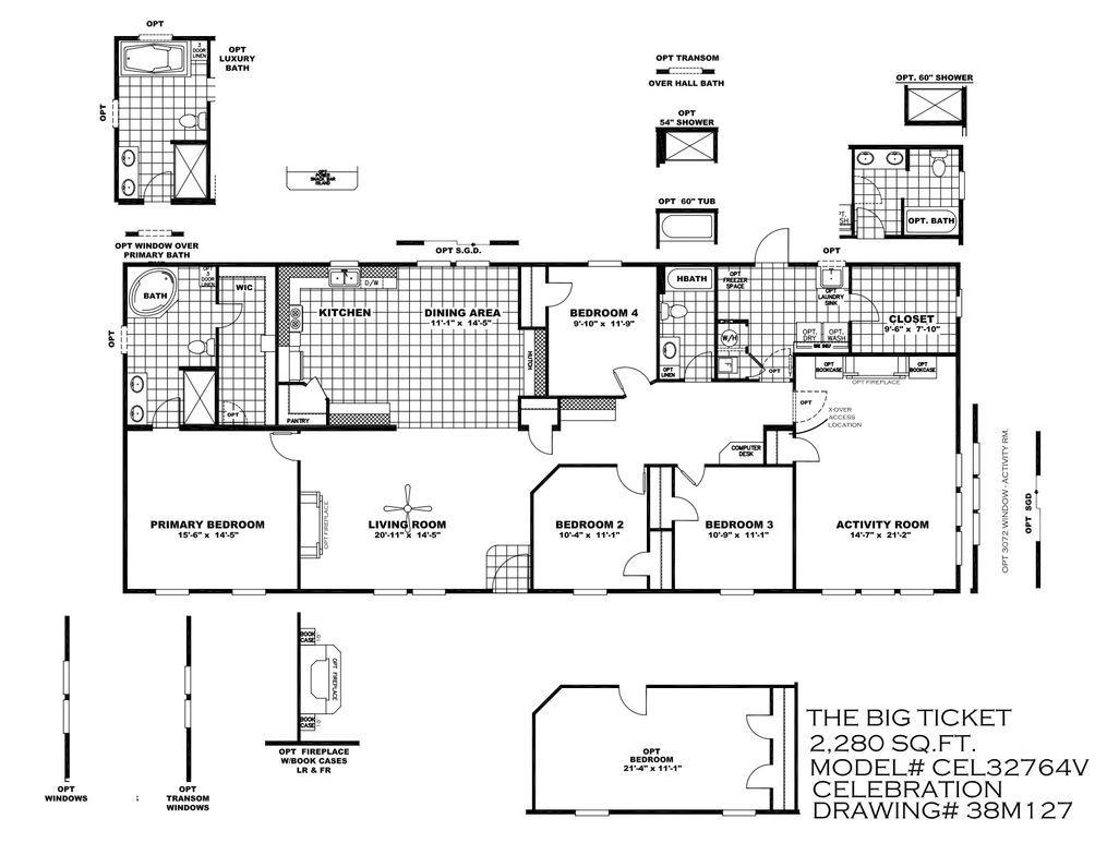 The BIG TICKET Floor Plan. This Manufactured Mobile Home features 4 bedrooms and 2 baths.