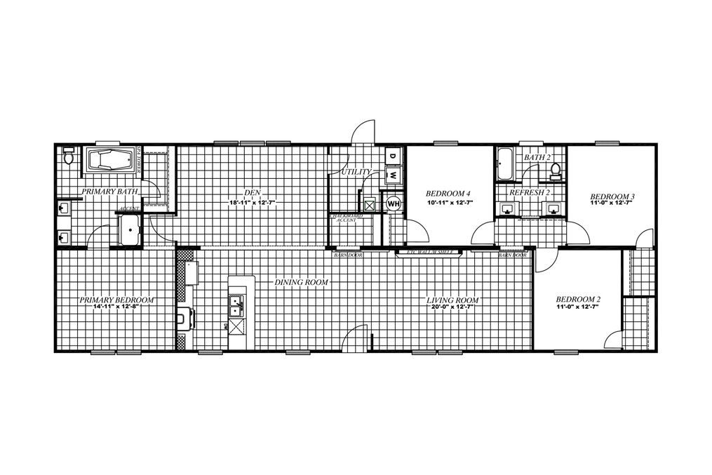 The THE BREEZE II Floor Plan. This Manufactured Mobile Home features 4 bedrooms and 2 baths.