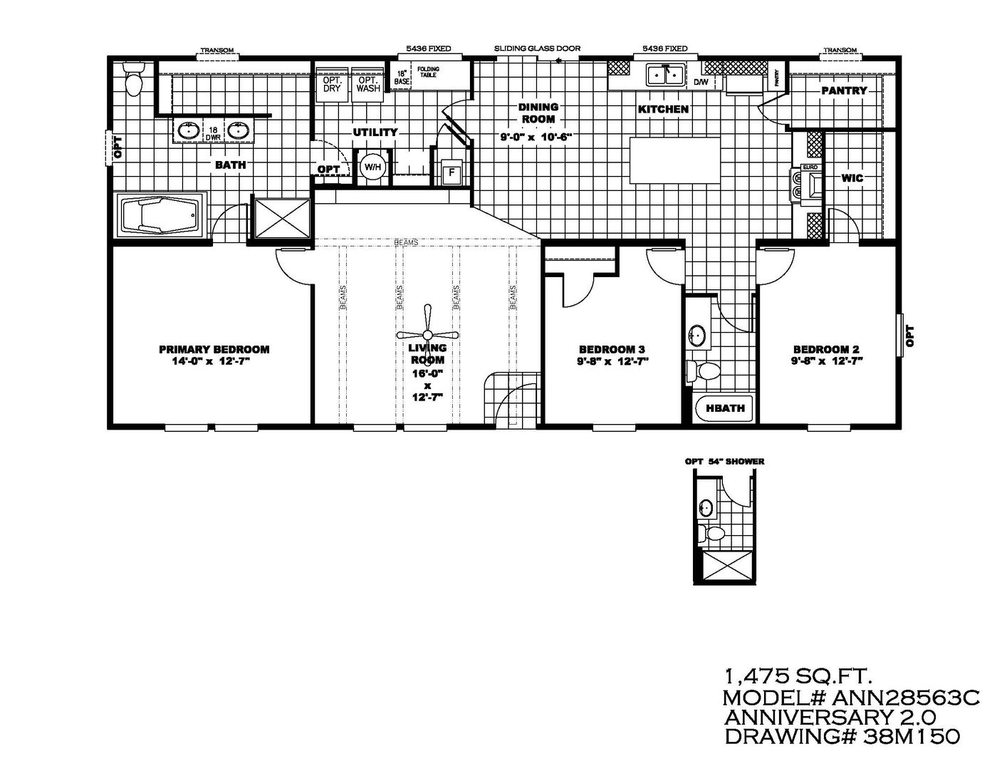 The THE ANNIVERSARY 2.1 Floor Plan. This Manufactured Mobile Home features 3 bedrooms and 2 baths.
