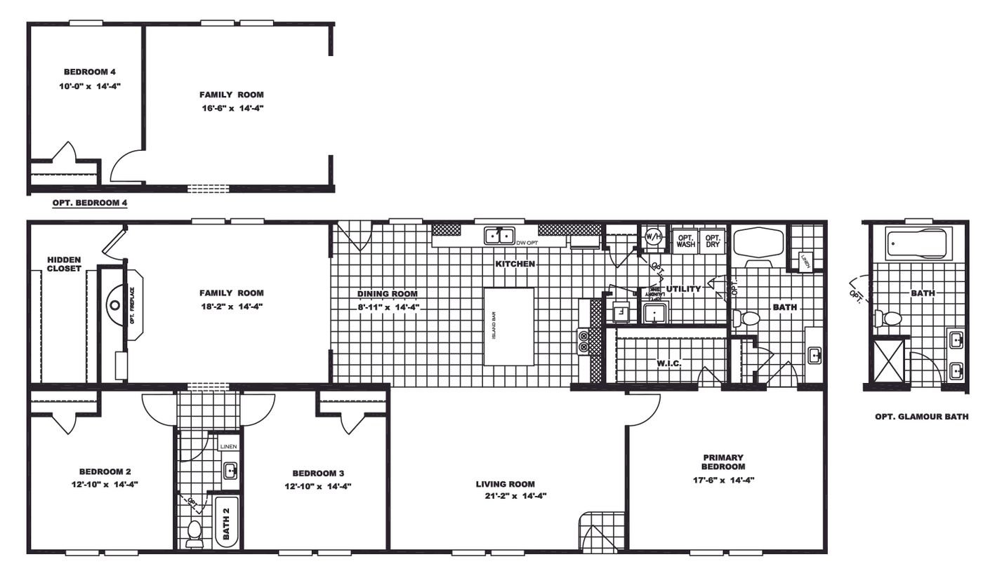The TAHOE 3272A Floor Plan. This Manufactured Mobile Home features 3 bedrooms and 2 baths.