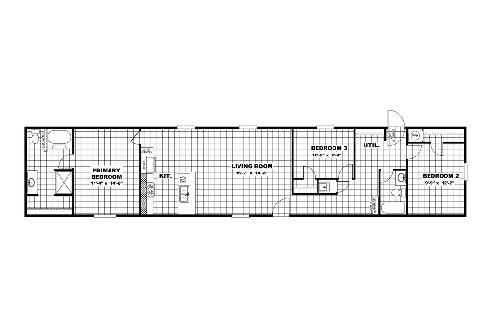 The VICTORY PLUS Floor Plan. This Manufactured Mobile Home features 3 bedrooms and 2 baths.