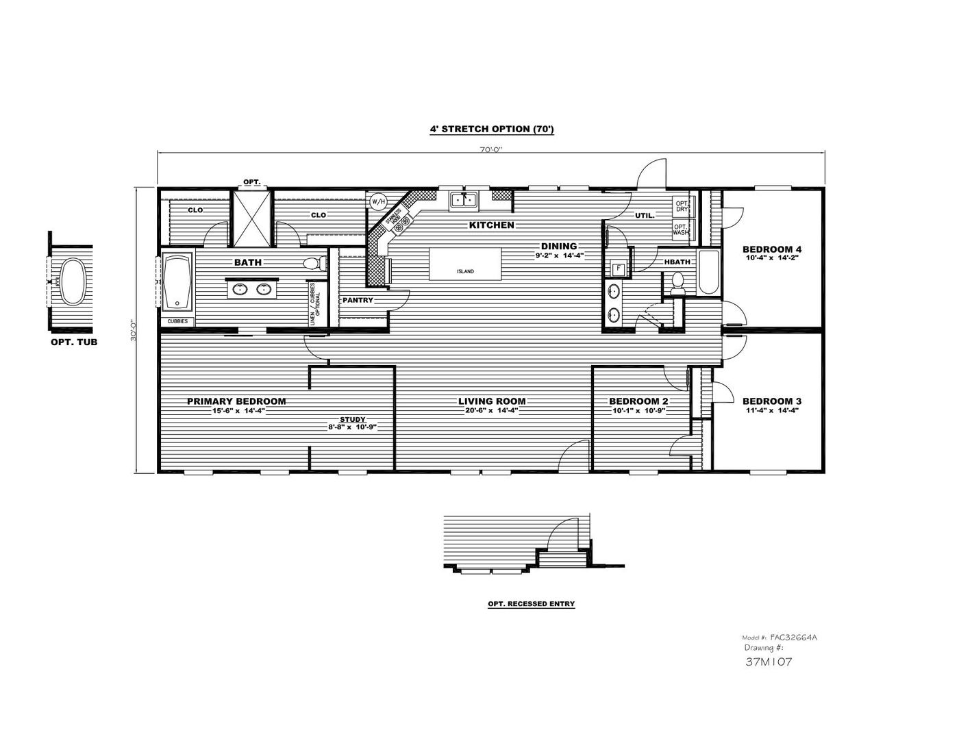 The THE CASCADE Floor Plan. This Manufactured Mobile Home features 4 bedrooms and 2 baths.