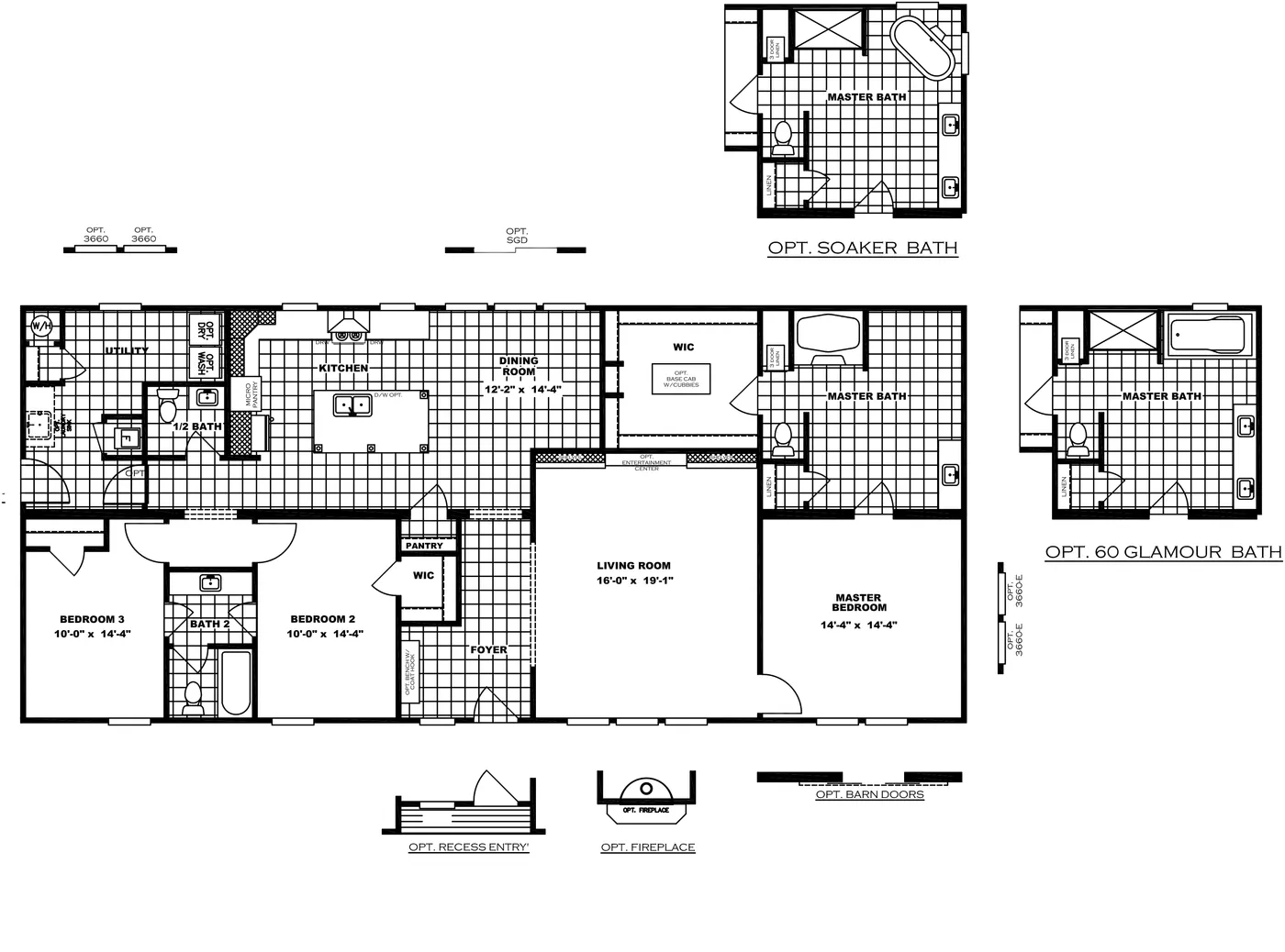 The COUNTRY AIRE Floor Plan. This Manufactured Mobile Home features 3 bedrooms and 3 baths.