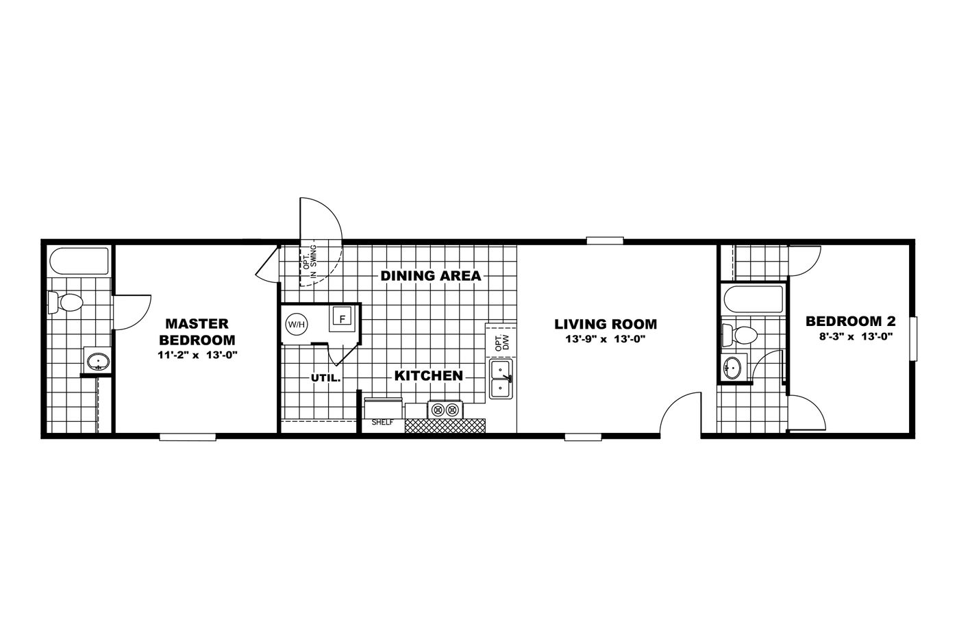 The DELIGHT Floor Plan. This Manufactured Mobile Home features 2 bedrooms and 2 baths.
