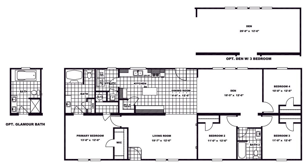 The SANTA FE 684A Floor Plan. This Manufactured Mobile Home features 4 bedrooms and 2 baths.