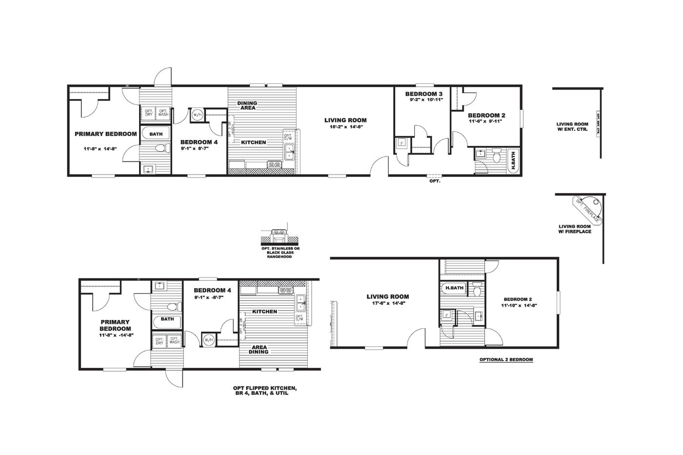 The BLAZER 76 4A Floor Plan. This Manufactured Mobile Home features 4 bedrooms and 2 baths.