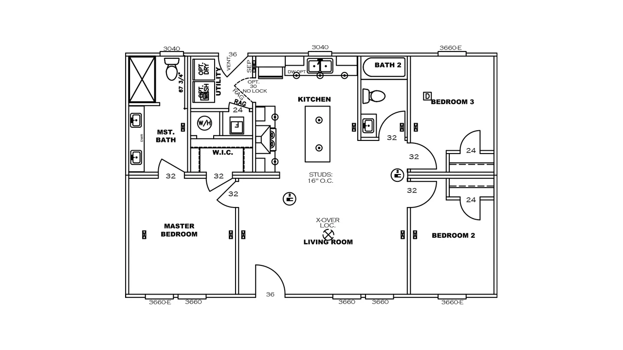 The THE CABANA Floor Plan. This Manufactured Mobile Home features 3 bedrooms and 2 baths.