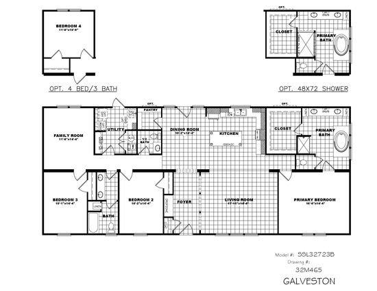 The THE GALVESTON Floor Plan. This Manufactured Mobile Home features 3 bedrooms and 2.5 baths.