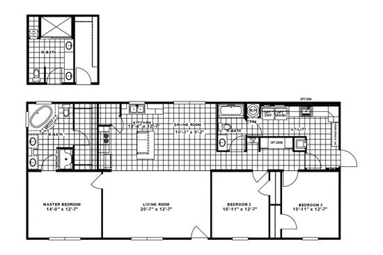 The THE VILLETTE Floor Plan. This Manufactured Mobile Home features 3 bedrooms and 2 baths.