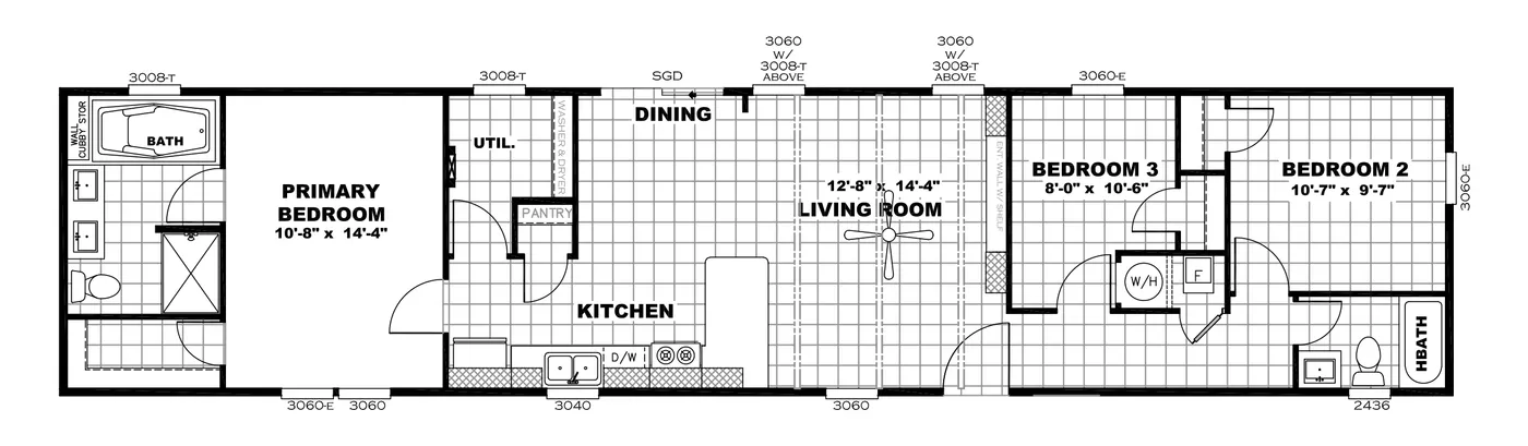 The ANNIVERSARY 16683B Floor Plan. This Manufactured Mobile Home features 3 bedrooms and 2 baths.