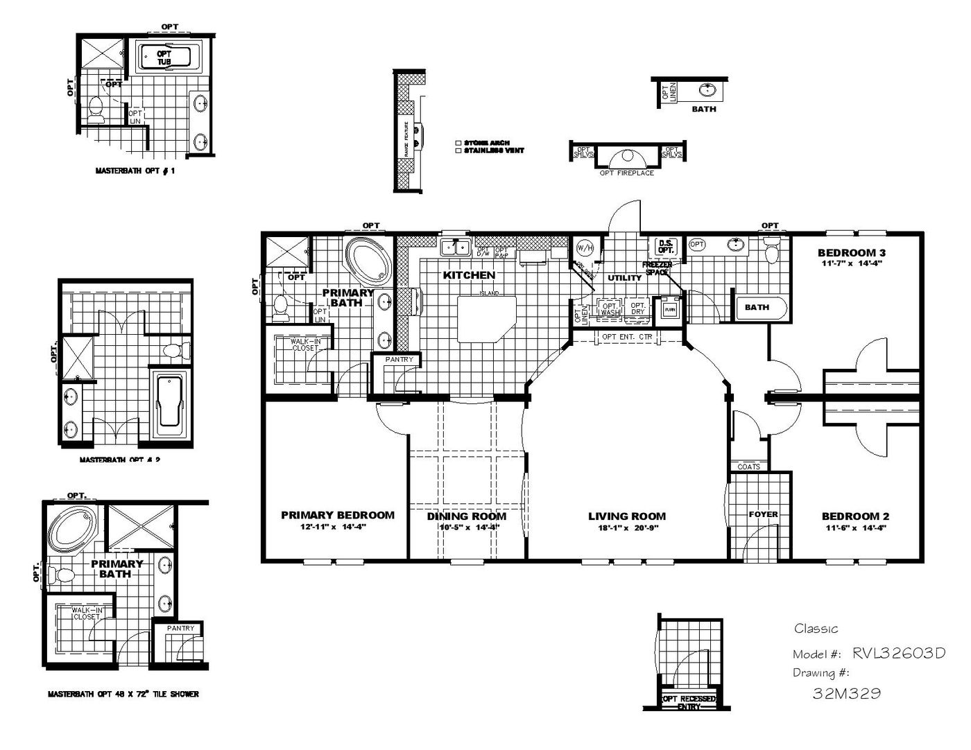 The THE CLASSIC Floor Plan. This Manufactured Mobile Home features 3 bedrooms and 2 baths.