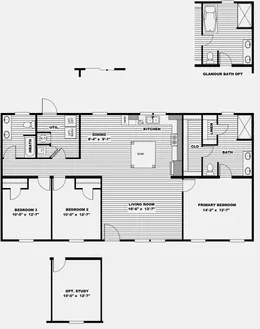 The ULTRA BREEZE 52 Floor Plan. This Manufactured Mobile Home features 3 bedrooms and 2 baths.