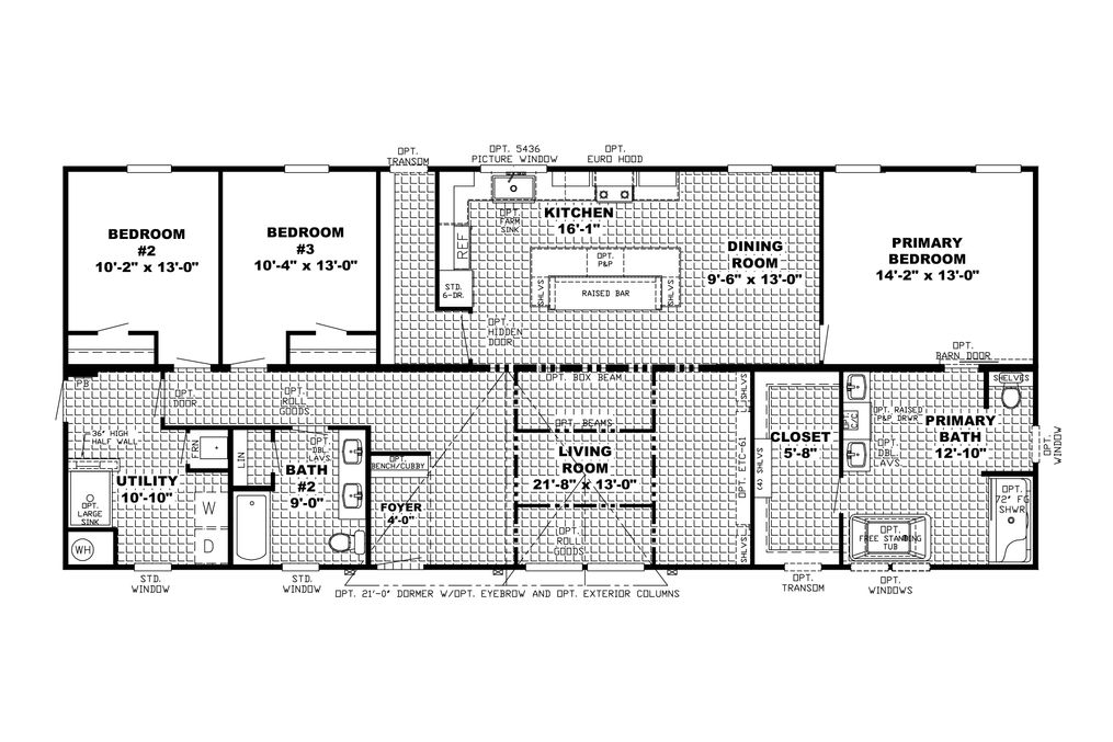 The THE SHORELINE Floor Plan. This Manufactured Mobile Home features 3 bedrooms and 2 baths.