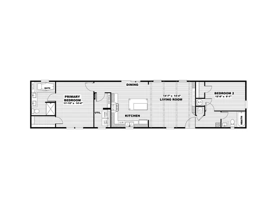 The THE ANNIVERSARY 16 2BED ISLAND Floor Plan. This Manufactured Mobile Home features 2 bedrooms and 2 baths.