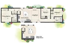 The GPII 1460-3B ENCANTO Floor Plan. This Manufactured Mobile Home features 3 bedrooms and 2 baths.