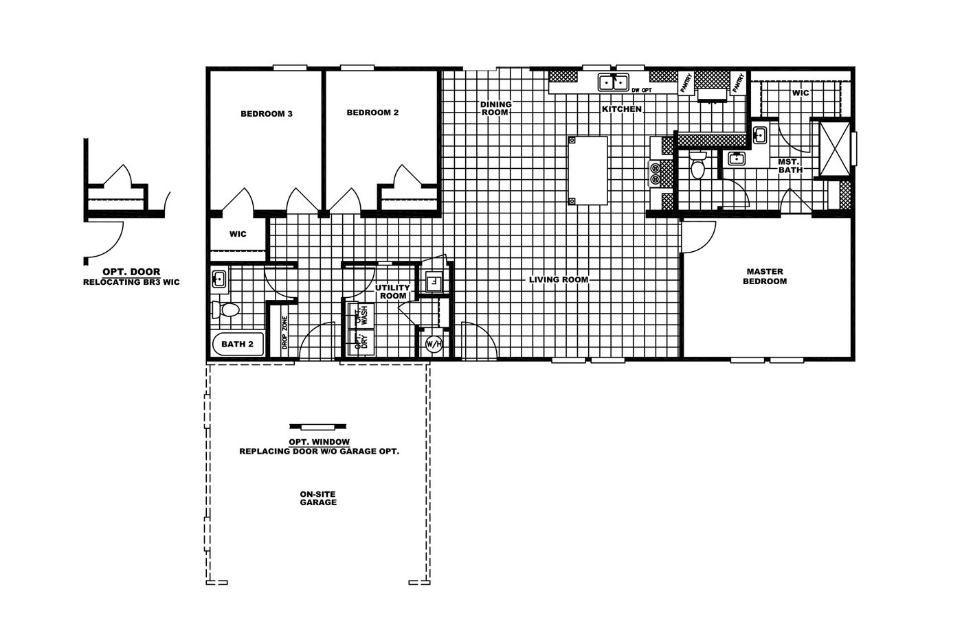 The RIPLEY Floor Plan. This Manufactured Mobile Home features 3 bedrooms and 2 baths.