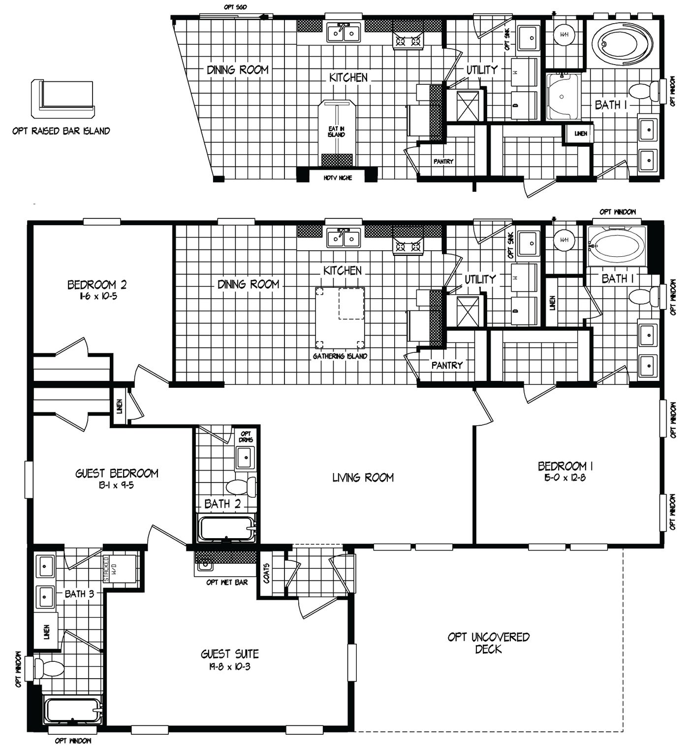 The HALLMARK PLUS Floor Plan. This Manufactured Mobile Home features 3 bedrooms and 3 baths.