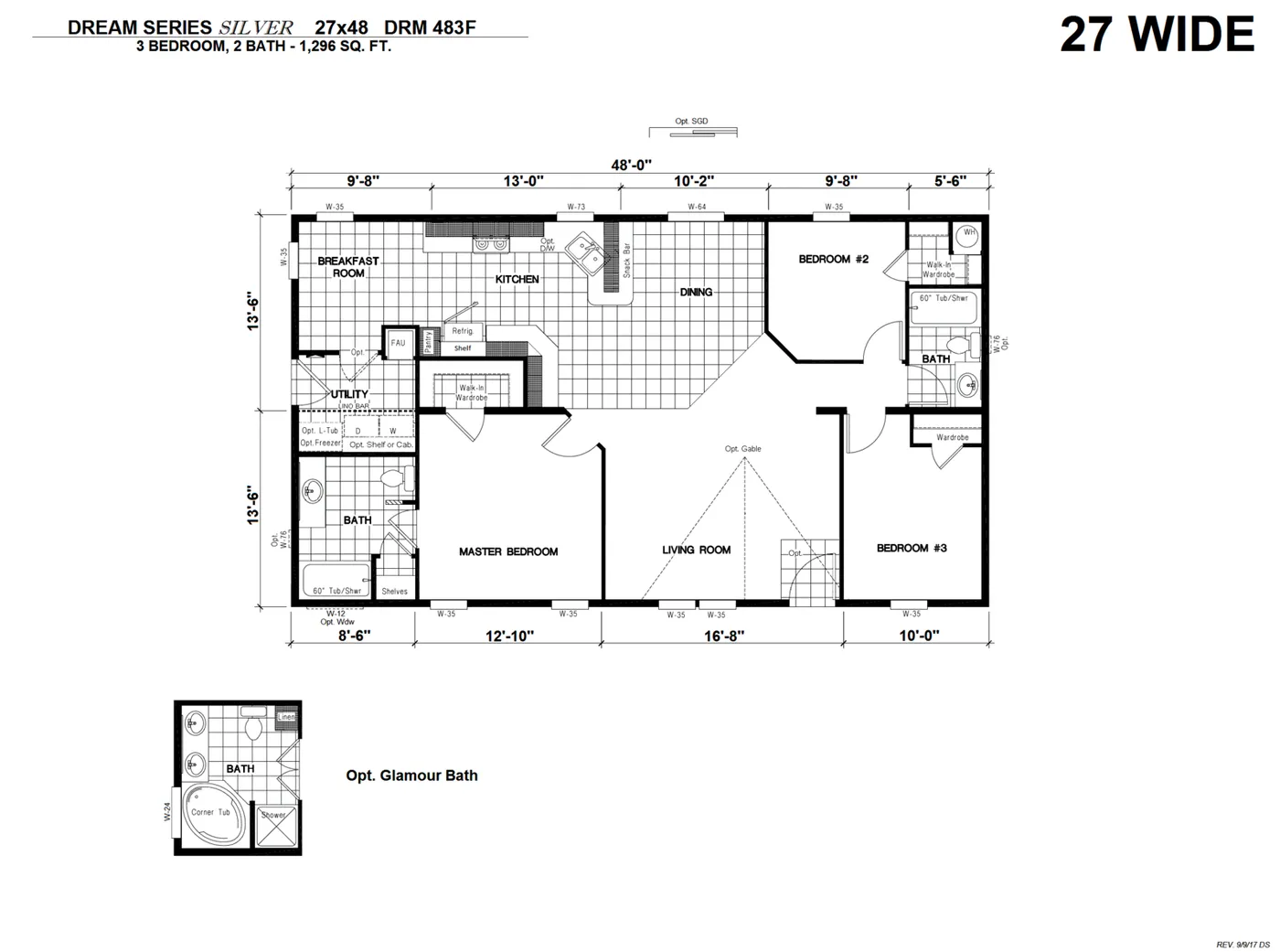 The DRM483F 48' DREAM Floor Plan. This Manufactured Mobile Home features 3 bedrooms and 2 baths.