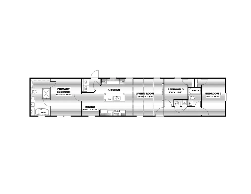 The THE ANNIVERSARY SPLASH Floor Plan. This Manufactured Mobile Home features 3 bedrooms and 2 baths.