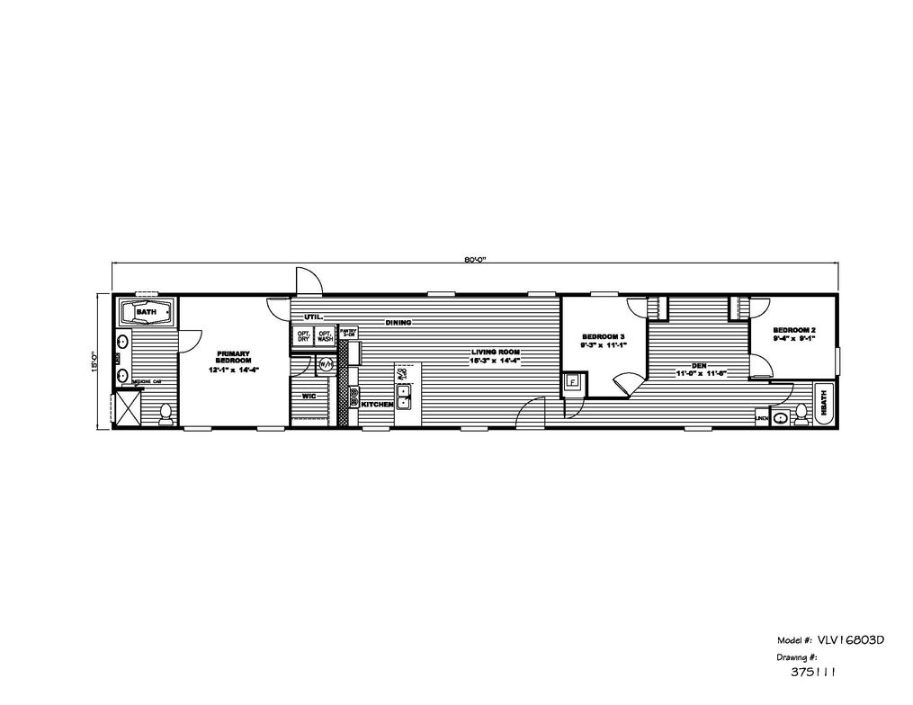 The THE DEN HOUSE Floor Plan. This Manufactured Mobile Home features 3 bedrooms and 2 baths.