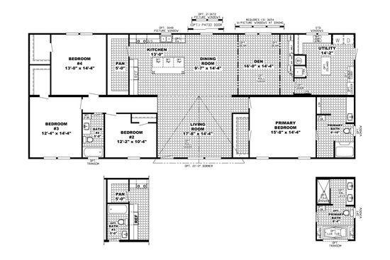 The THE RIVERWAY Floor Plan. This Manufactured Mobile Home features 4 bedrooms and 2 baths.