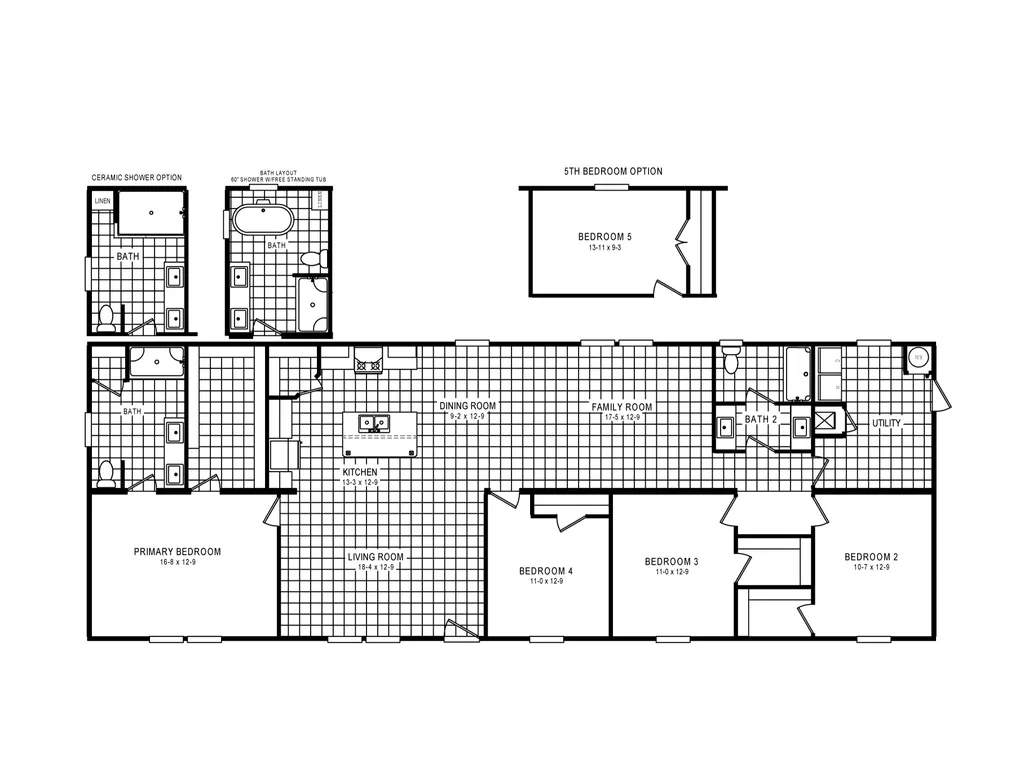 The 5621 "THE RICHMOND" 7628 Floor Plan. This Manufactured Mobile Home features 4 bedrooms and 2 baths.