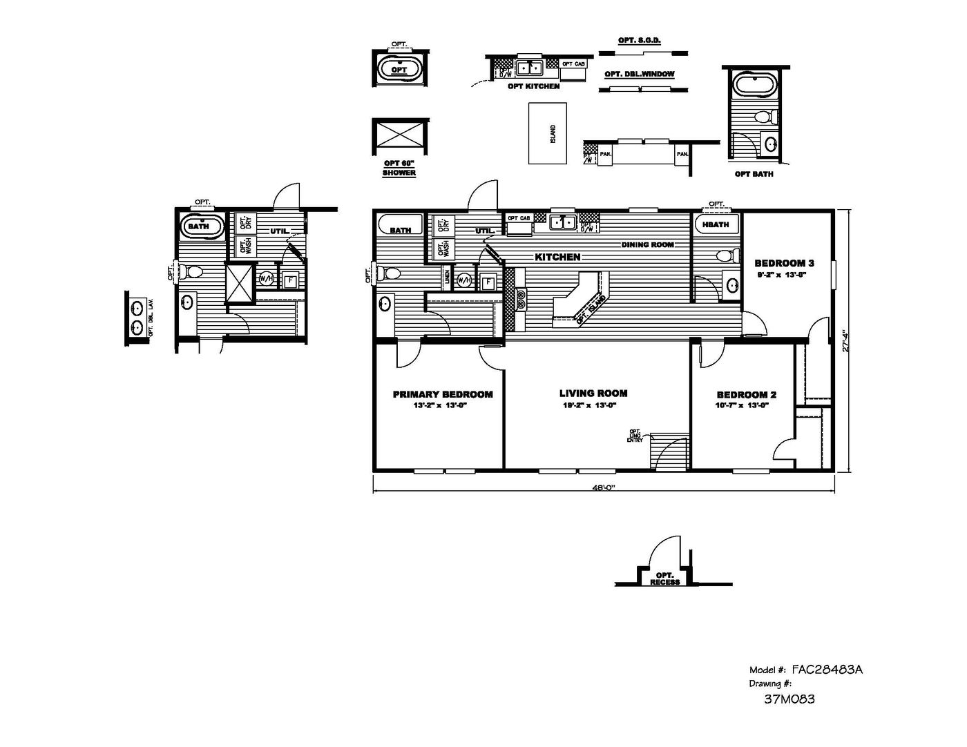 The THE BENJAMIN Floor Plan. This Manufactured Mobile Home features 3 bedrooms and 2 baths.