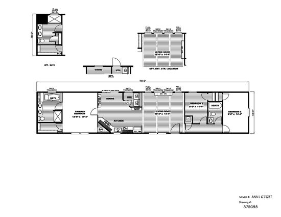 The ANNIVERSARY TV HOME Floor Plan. This Manufactured Mobile Home features 3 bedrooms and 2 baths.