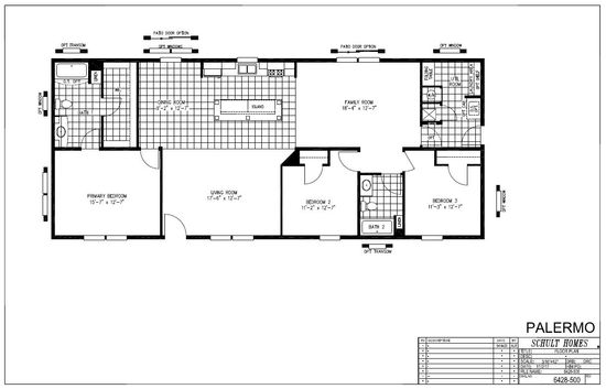 The PALERMO 6428-500-6 Floor Plan. This Manufactured Mobile Home features 3 bedrooms and 2 baths.