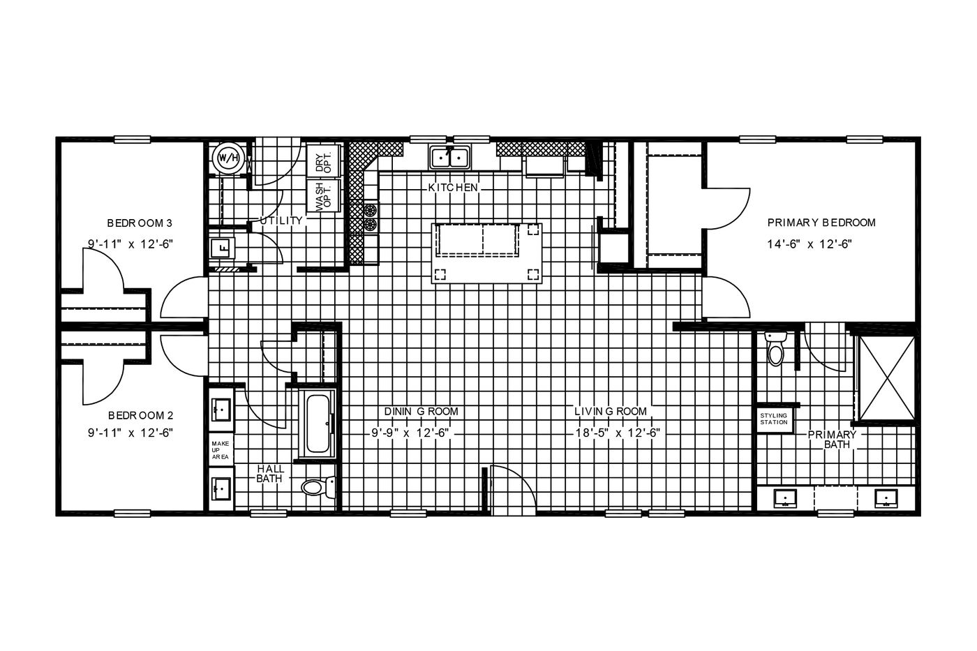 The THE FREEDOM BREEZE Floor Plan. This Manufactured Mobile Home features 3 bedrooms and 2 baths.