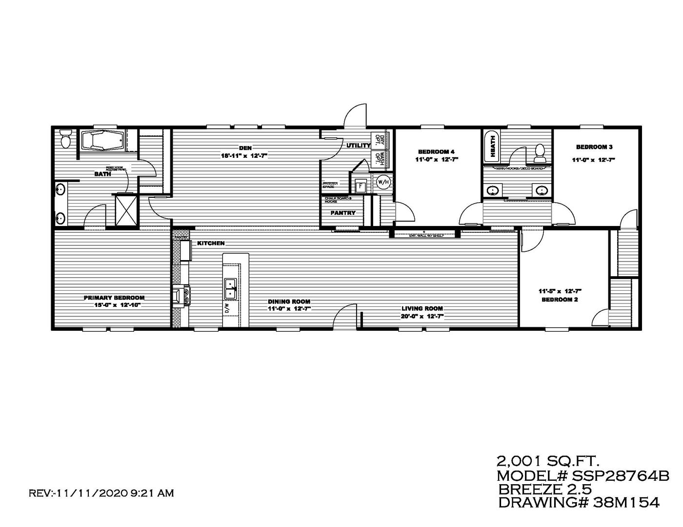The THE BREEZE 2.5 Floor Plan. This Manufactured Mobile Home features 4 bedrooms and 2 baths.