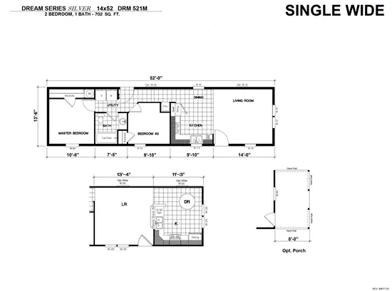 The DRM521M 52' DREAM Floor Plan. This Manufactured Mobile Home features 2 bedrooms and 1 bath.