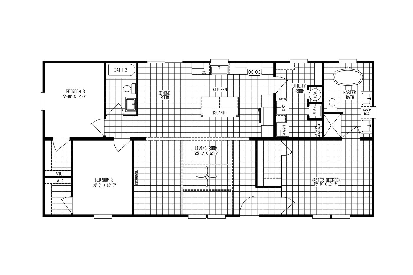 The AIMEE Floor Plan. This Manufactured Mobile Home features 3 bedrooms and 2 baths.