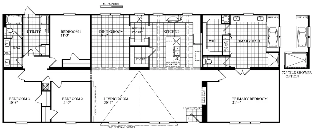 The THE SWEETWATER Floor Plan. This Manufactured Mobile Home features 4 bedrooms and 2 baths.