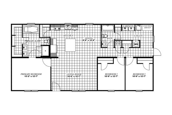 The LEO Floor Plan. This Manufactured Mobile Home features 3 bedrooms and 2 baths.