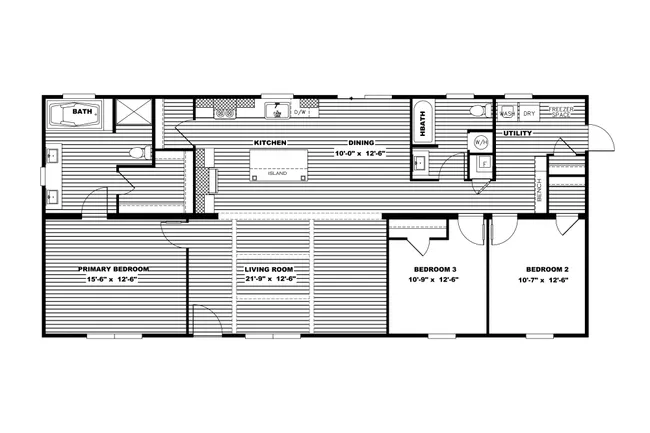 The FARMHOUSE 3 Floor Plan. This Manufactured Mobile Home features 3 bedrooms and 2 baths.