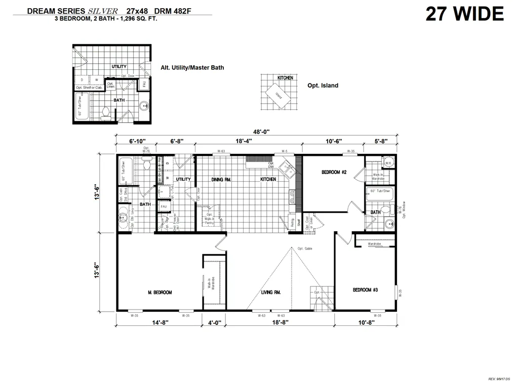 The DRM482F 48' DREAM Floor Plan. This Manufactured Mobile Home features 3 bedrooms and 2 baths.