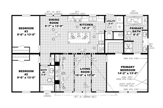 The THE BURTON Floor Plan. This Manufactured Mobile Home features 3 bedrooms and 2 baths.
