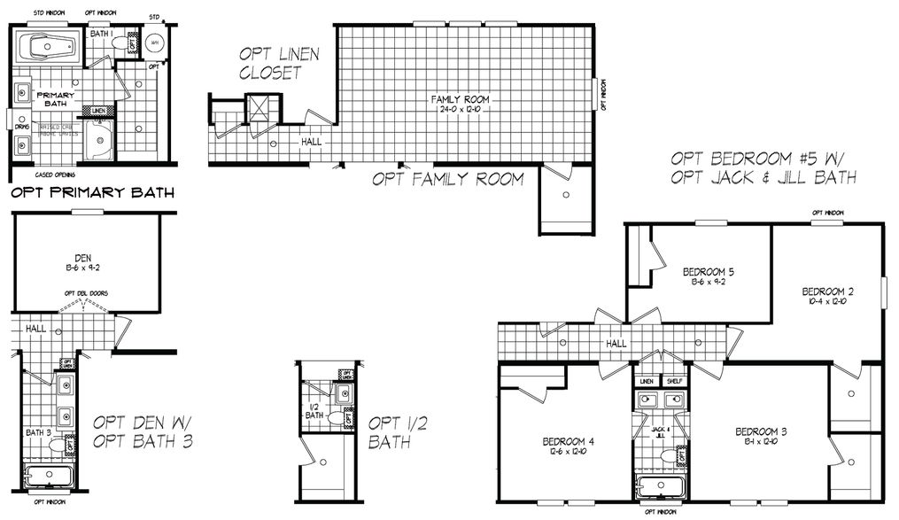 The CERISE Floor Plan. This Manufactured Mobile Home features 4 bedrooms and 2 baths.